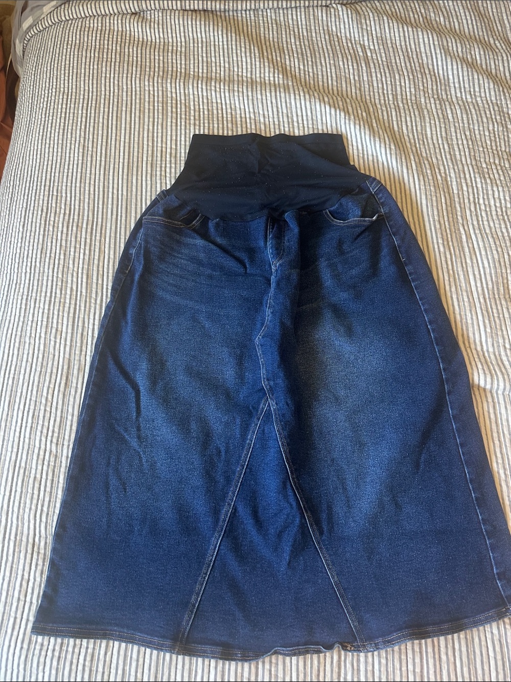 Dark Blue Maternity Denim Skirt with Stretch Waistband